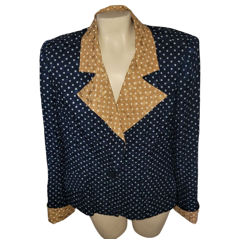 Vintage Helga‎ Polka Dot Blazer Jacket With Contrast Lapel & Cuffs Size S